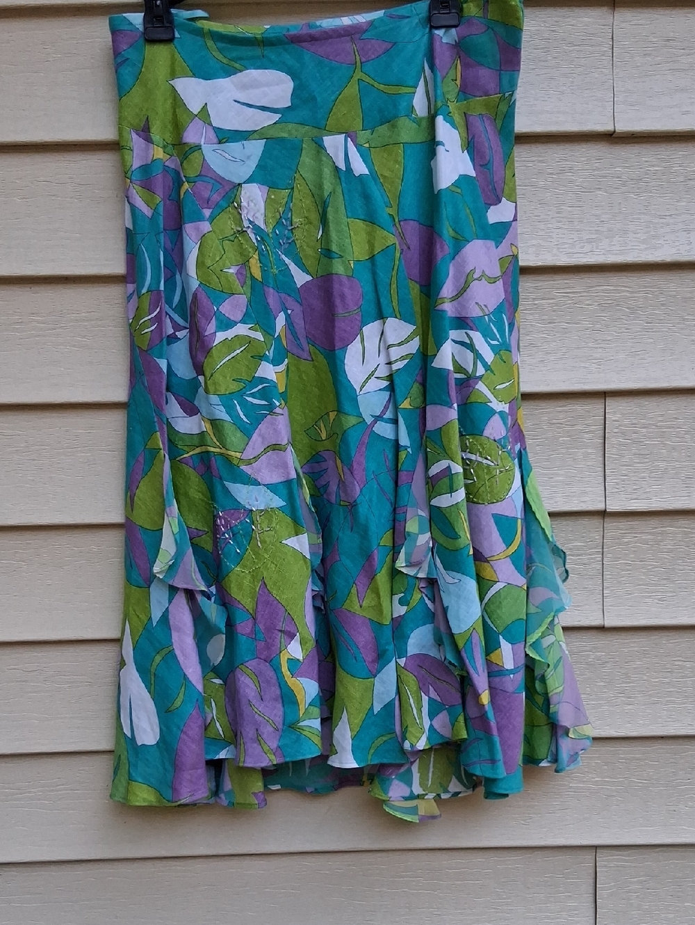 JohnPaulRichard Teal, Green & Purple Leaf-Print A-Line‎ Skirt